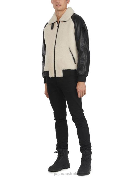 Pajar Clothing 00VJ434 Campbell Shearling and Leather Varsity Jacket OFFWHITE
