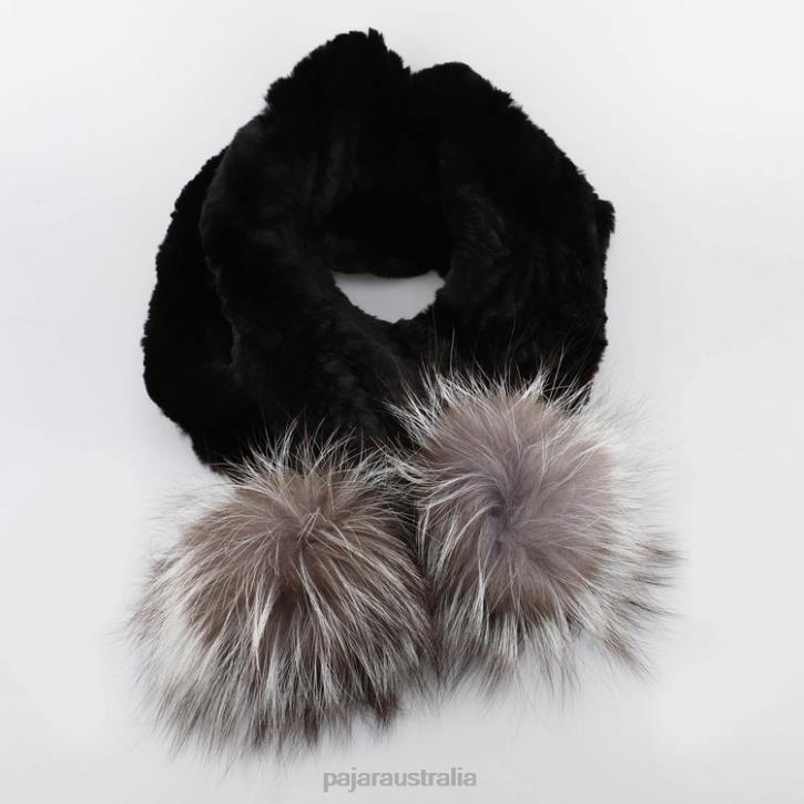 Pajar Accessory 00VJ246 Rexal Knitted Scarf w/ Fur Pompom BLACK