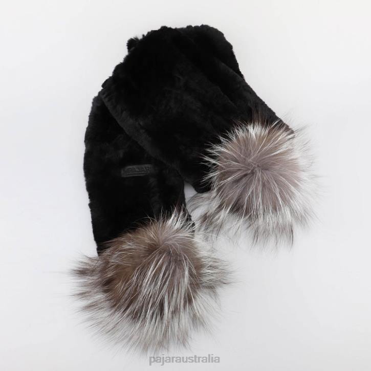 Pajar Accessory 00VJ246 Rexal Knitted Scarf w/ Fur Pompom BLACK