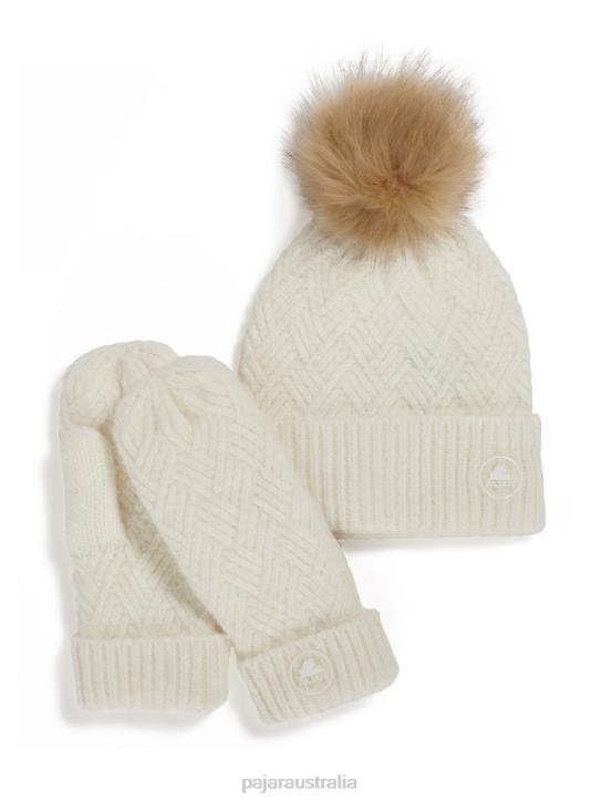 Pajar Clothing 00VJ203 Kendra Textured Hat and Mitten Set IVORY