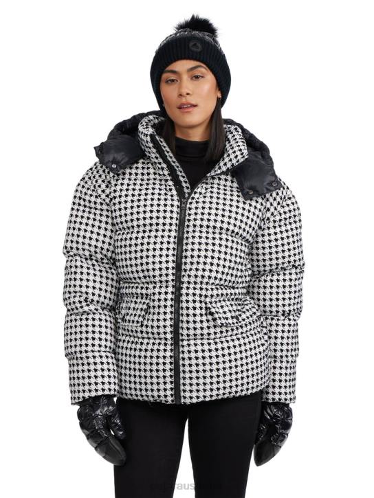 Pajar Clothing 00VJ185 Ascella Boxy Fit Houndstooth Short Puffer Jacket BLACK/WHITE