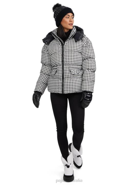 Pajar Clothing 00VJ185 Ascella Boxy Fit Houndstooth Short Puffer Jacket BLACK/WHITE